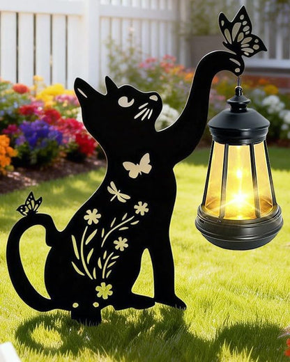 Black Cat Garden Decorations Outdoor - Solar Lights Outdoor Garden Decor Stake with Butterfly Decorative Metal Housewarming Ornament for Yard Lawn Patio – Unique Gift Ideas for Mom Woman Grandma