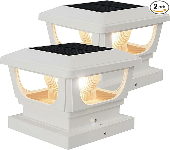 Brighticonic Solar Post Cap Lights Outdoor for 4x4, 3x3 – Auto On/Off Post Lights Solar Powered - Easy Install, IP65 Waterproof Deck & Fence Lights – Long Lasting Battery – 120 Lumen, WarmWhite - 2pck