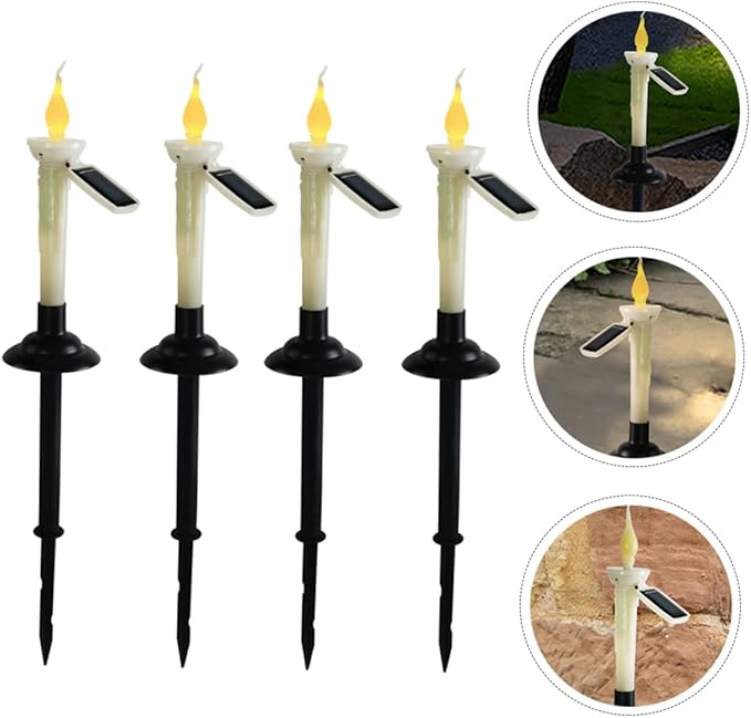 Tofficu 4pcs Solar Led Lawn Lamp Plastic Decorative Candle Light for Outdoor Garden Courtyard and Patio Easy Installation Elegant Design Lighting