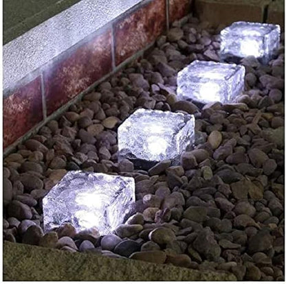 Solar Ice Cube Lights - Solar Brick Light LED Landscape Light Crystal Brick Light Outdoor Path Lights Waterproof for Outdoor Garden Patio Yard Lawn Pool Decoration (White, 2pcs)