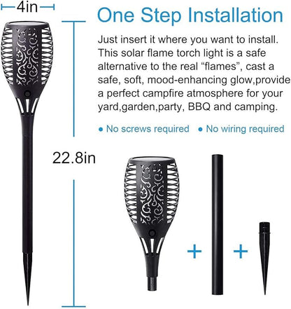 Large Size Solar Torch Light with Flickering Flame, Fire Effect Garden Lights Outdoor, IP65 Waterproof Tiki Torches for Pathway Yard Decor, Auto On/Off - Landscape Lighting (8 Pack)