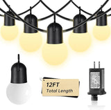 12FT Warm White LED Outdoor String Lights, Waterproof Dew Table Lamps, shatterproof Spherical Bulbs, Porch | Lumora