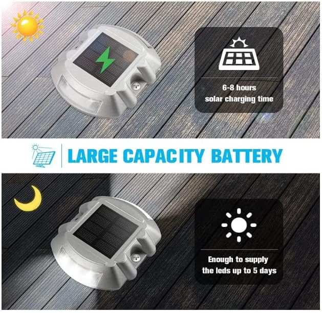 Solar Deck Lights Driveway Dock Lights, 4-Pack Led IP67 Waterproof Outdoor Warning Step Lights (Cool White) for Driveway Dock Sidewalk Garden Pathway Yard