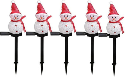 Solar Snowman Lights Outdoor Snowman Santa Ornament Solar Powered Landscape Pathway Light for Patio Yard Garden Decor (Red-一拖五)