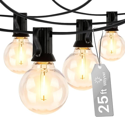 25 FT Outdoor String Lights G40 Globe Shatterproof Patio Lights,13 Plastic Edison Bulbs(1 Spare) IP65 Waterproof Dimmable LED Bulbs for Backyard Porch Balcony Party Decor, E12 Base, 2200K