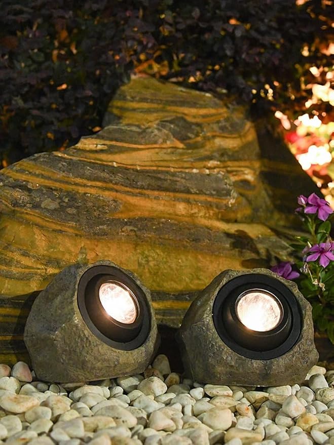 PLBSE Solar Rock Light, Super Bright Solar Spot Garden Light, Rotable Lamp Head, Cool White/Warm White Switchable, Waterproof, Crystal White, Small, Outdoor, Pathway