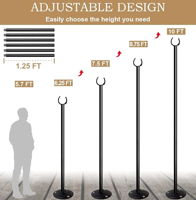 10ft String Light Poles for Outdoors, Outside Light Poles for Hard Ground Surface, Backyard, Patio, Outdoor | Lumora