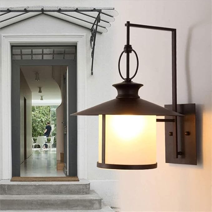 Wall Mounted Light Wall Lamp Retro Villa Garden Patio Waterproof Rainproof E27 Large Glass Outdoor Farmhouse Porch Exterior Wall Lights Shade Aisle Wall Light Restaurant cafe garden(Black) Readi