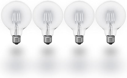 Novelty Lights 4 Pack G95 Edison Style LED Globe Light Bulb, 4 Watt (40 Watt Equivalent) 400 Lumen 5500K Pure White, Dimmable Vintage Filament Globe, E26 Base