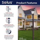 Solus 7-Foot Direct Burial Lamp Post – Aluminum Outdoor Light Pole with Decorative Cross Arm & Dusk-to-Dawn Sensor | Lumora