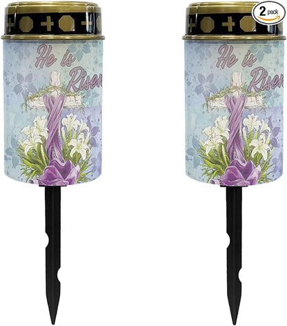 Easter Cross Cemetery Solar Lights for Grave Decorative Graveside Solar Lights for Cemetery Waterproof Solars Pathway Lamp for Grave Cemetery Decorations Candle 2 Pack