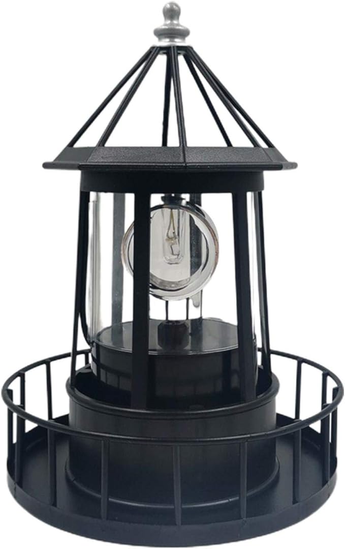 PXRJE Solar Lighthouse，LED Solar Powered Lighthouse, 360 Degree Rotating Lamp,Solar Powered Waterproof Lawn Lights,IP65 Waterproof LED Solar Lighthouse Garden Yard Outdoor Decor(Black)