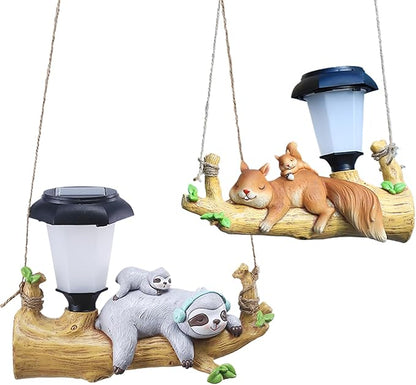 Solar Garden Ornaments Resin Sloth Animal Solar Lights Waterproof Hanging Sloth Decor with LED Lanterns Cute Solar Garden Lights for Patio Balcony Yard Lawn Garden Decorations Sloth