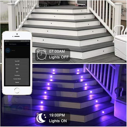 Sumaote LED Deck Lights Kit, 20pcs Φ1.22 WiFi Wireless Smart Phone Control Low Voltage Recessed RGB Deck Stair Lights Waterproof Outdoor Step Yard Path Landscape Decor, Fit for Alexa, Google Home