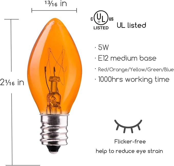Minetom C7 Christmas Replacement Light Bulbs 50 Pack, C7 Bulbs Clear Incandescent Bulb for Christmas String Light | Lumora