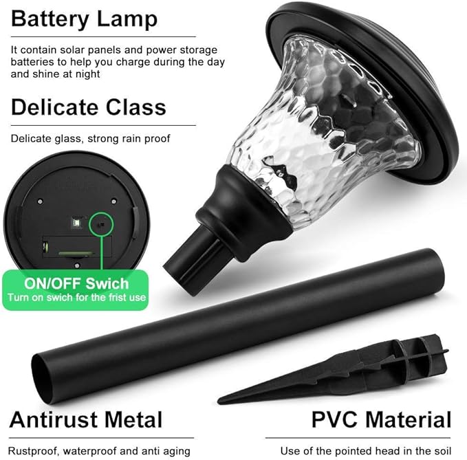 BEAU JARDIN 8 Pack Solar Pathway Lights Black 8 Pack Solar Pathway Lights Brown