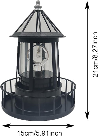 LED Solar Powered Lighthouse, 360 Degree Rotating Lighthouse Lamp, IP66 Waterproof LED Solar Lights Towers Statue for Outdoor Garden Pathway Patio(Black)