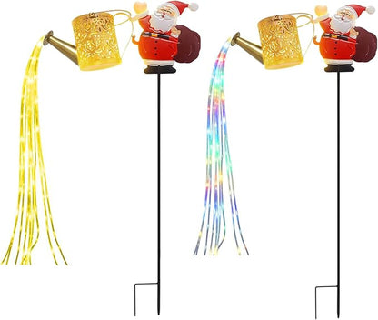 Christmas Solar Kettle Lights, Light Solar Santa Claus Watering Can LED Light, Waterproof Solar Powered Lawn Decorative Lights for Outdoor Christmas Pathway Decoration (Warm White C, Kettle Lights)