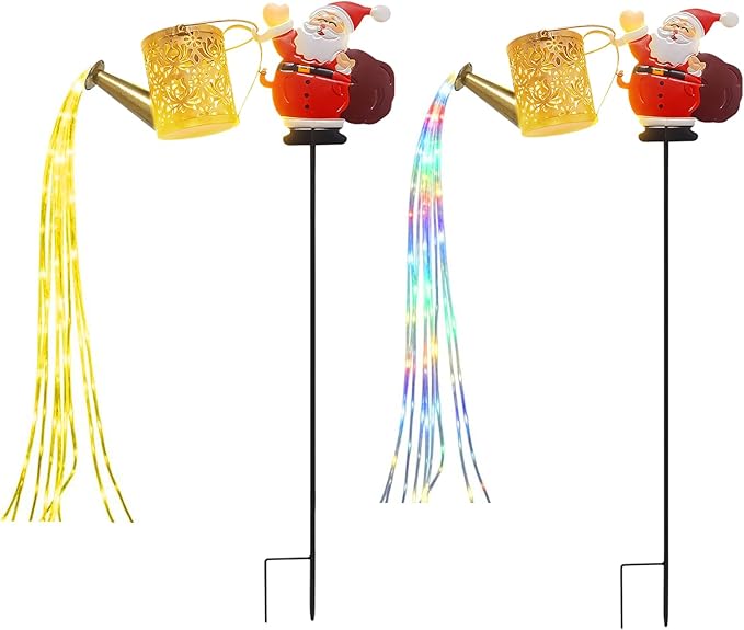 Christmas Solar Kettle Lights, Light Solar Santa Claus Watering Can LED Light, Waterproof Solar Powered Lawn Decorative Lights for Outdoor Christmas Pathway Decoration (Rainbow B, Kettle Lights)