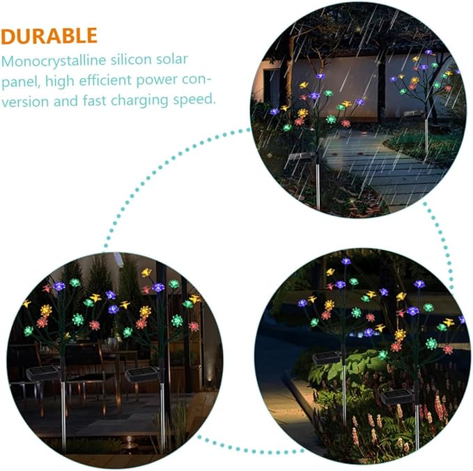 balacoo 2pcs Lotus Tree Branches Lights Solar Pathway Garden Decor High Brightness Rainproof Energy Saving