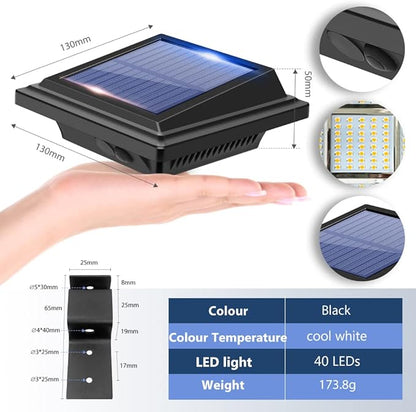 Gutter Solar Patio Decor Lights, 40 LED Deck Outdoor Waterproof Fence for Wall Backyard Porch, Pool, Step Stairs, Yard, Garden, Pathway (2Pack-Black, Warm White)