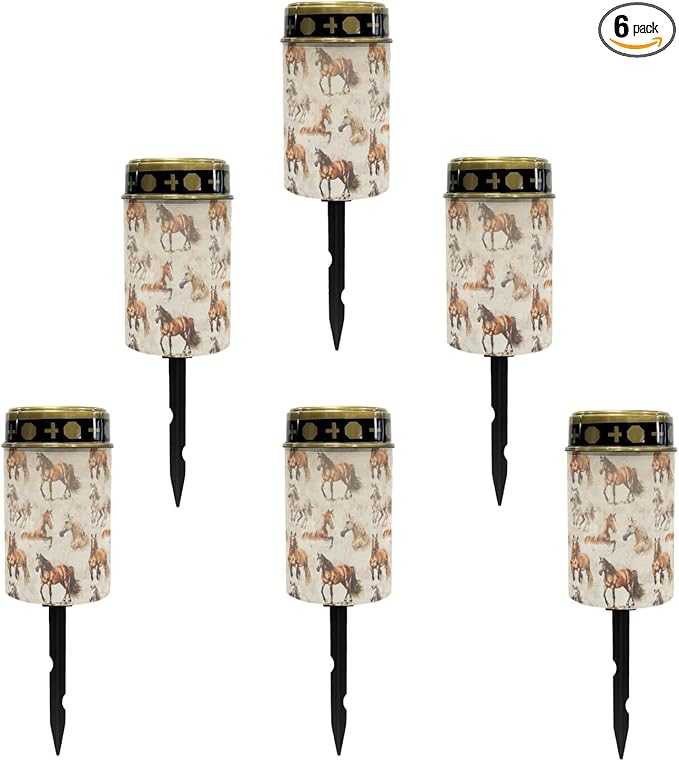 Western Horse Solar Pathway Lights,Solar Lights Outdoor Waterproof Garden Stake Lights for Outside Yard Patio Landscape Lighting Flameless Warm White Pathway Lights Spotlights