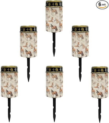 Western Horse Solar Pathway Lights,Solar Lights Outdoor Waterproof Garden Stake Lights for Outside Yard Patio Landscape Lighting Flameless Warm White Pathway Lights Spotlights