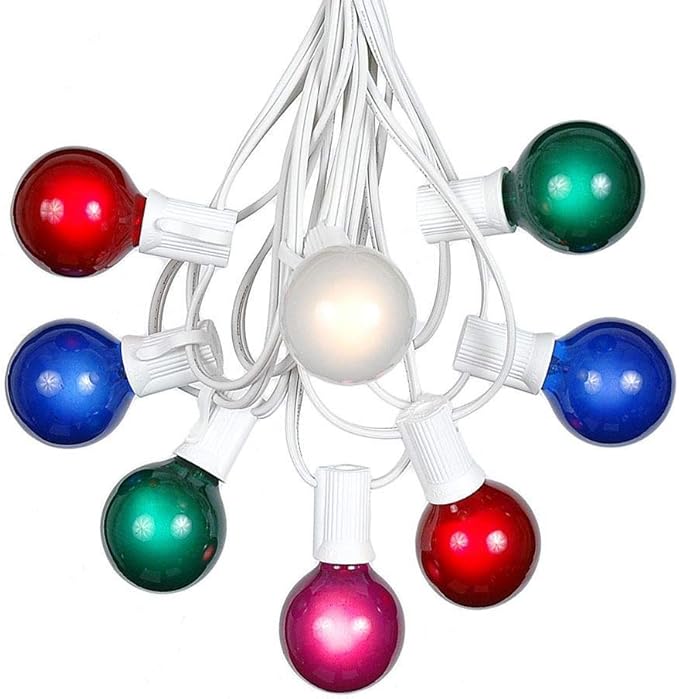 G40 Patio String Lights with 25 Multi Globe Bulbs - Hanging Garden String Lights - Vintage Backyard Patio Lights - Outdoor String Lights - Market Cafe String Lights - White Wire - 25 Foot