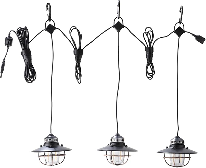 Barebones Edison Pendant String Lights - Antique Bronze, 3 Edison-Style LED Bulbs with 10-Foot Cord, Energy-Efficient Outdoor Lanterns for Patio, Garden, or Indoor Decor