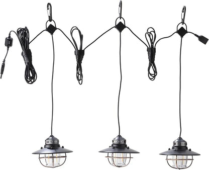 Barebones Edison Pendant String Lights - Antique Bronze, 3 Edison-Style LED Bulbs with 10-Foot Cord, Energy-Efficient Outdoor Lanterns for Patio, Garden, or Indoor Decor