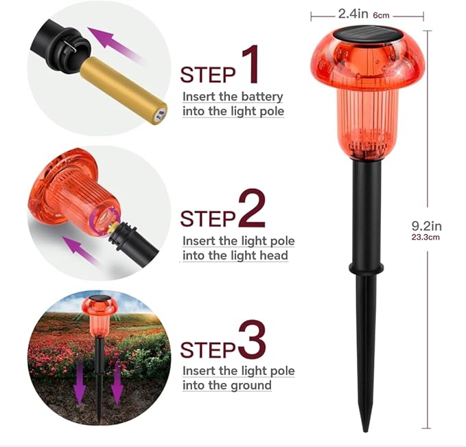Easter Solar Pathway Lights Outdoor Decorative 4 Pack, Red LED Mushroom Solar Lights Outdoor Waterproof Solar | Lumora