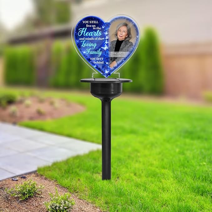 Personalized Memorial Solar Lights - Outdoor Light Garden Decor - Grave Decorations for Cemetery Memorial Sympathy Gift for Loss of Loved One