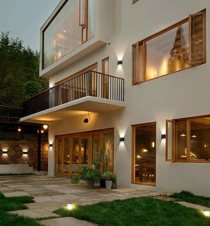Yosoan Modern LED IP65 Waterproof Exterior Wall Lamp with Backing Plate, 8W 86V-265V Warm White 3000K Aluminum Indoor Outdoor Surface Mount Rainsafe Matte Black Up Down Porch Staircase Hallway Garage
