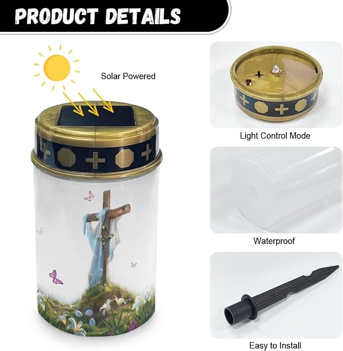 Cross and Butterfly Cemetery Lights for Grave,Solar Outdoor Lights Garden Lights Solar Stake Lights Waterproof Pathway Light Lantern Solar Walkway Lights Outdoor Landscape Lighting Spotlight