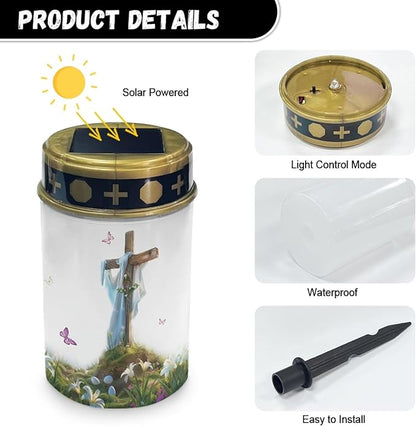 Cross and Butterfly Cemetery Lights for Grave,Solar Outdoor Lights Garden Lights Solar Stake Lights Waterproof Pathway Light Lantern Solar Walkway Lights Outdoor Landscape Lighting Spotlight