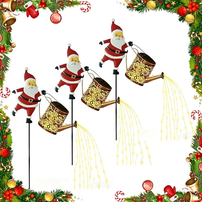 Christmas Santa Solar Kettle Lights Garden Lawn Decorative Lights, Santa Kettle Ground Lamp Solar LED Night Light Outdoor Garden Decor for Pathway Yard Patio(3PCS Warm Light)