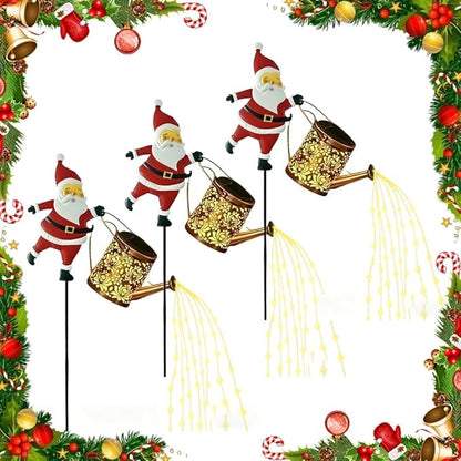 Christmas Santa Solar Kettle Lights Garden Lawn Decorative Lights, Santa Kettle Ground Lamp Solar LED Night Light Outdoor Garden Decor for Pathway Yard Patio(3PCS Warm Light)