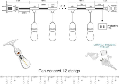 Banord White Outdoor String Lights, Commercial Grade Patio Lights with 30 1W S14 Dimmable Shatterproof LED Bulbs, Heavy Duty Hanging Lights for Outdoor, Waterproof String Lights 96ft (2x48ft)