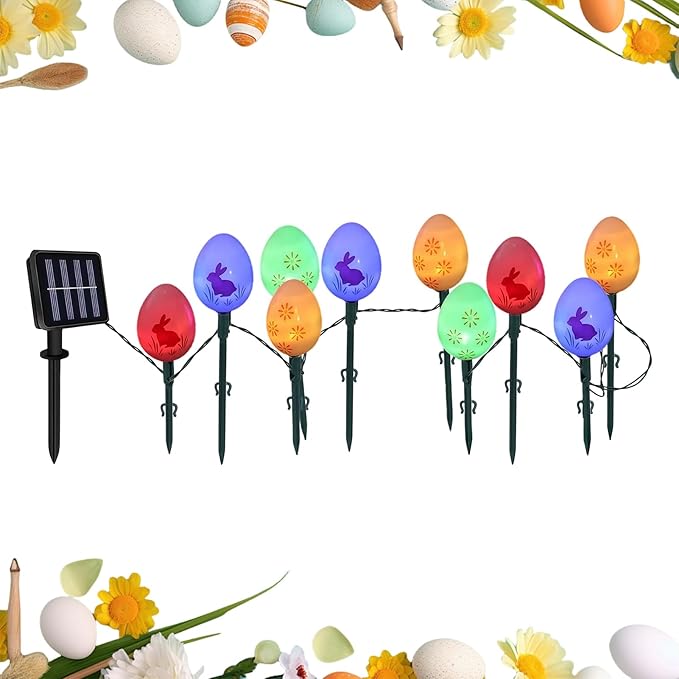 Easter Bunny Lights – 10 Solar Powered Colorful Outdoor Decorative Lights | Waterproof LED String for Garden Patio Path Holiday Seasonal Easter Decorations