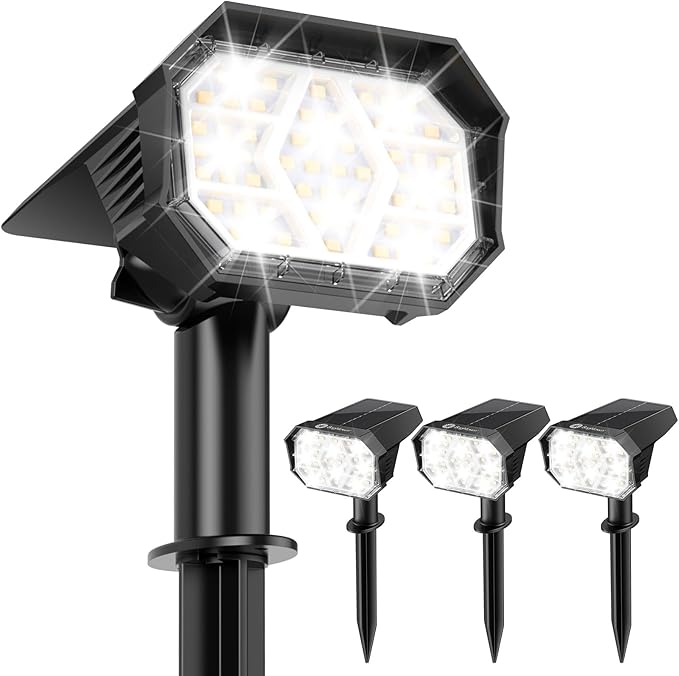 Brightown 4Pack Solar Spot Lights Outdoor with 58 LED & 1800mAh, IP67 Solar Lights Outdoor Waterproof with 3 Light | Lumora