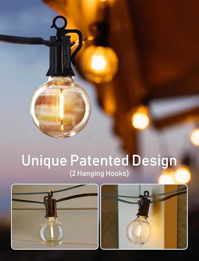 Solar Outdoor String Lights Patio Bistro Lights, 25ft 267LED G40 Bulbs, USB Rechargeable Portable Edison Café String Lights for Porch, Pergola, Backyard, Garden, Pool, Party, Camping (1)
