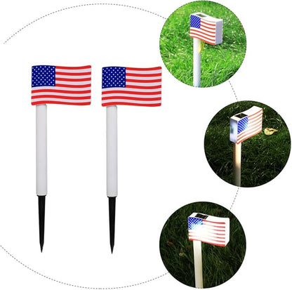 NOLITOY 2pcs Solar Garden Path Lights American Flag LED Lawn Lamps Outdoor Landscape Ground Insert Lights for Independence Day Patio Yard Decoration Random Color