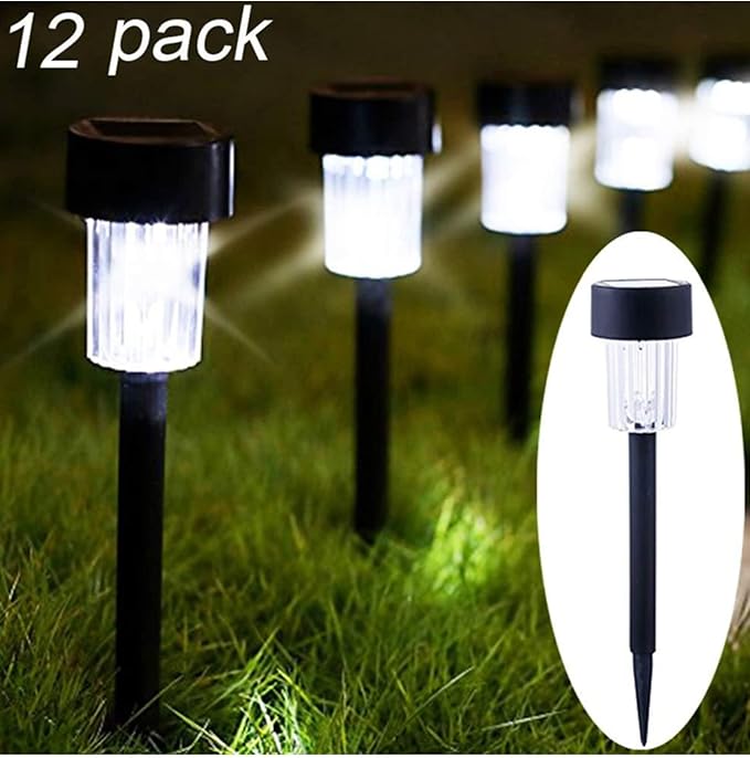 12PCS White LED Outdoor Plastics Garden Solar Powered Landscape Light Lamp Patio Lawn Decoration Lights | Lumora