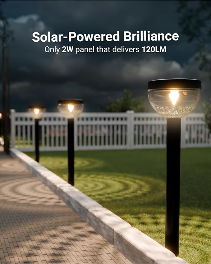 Sunco 6 Pack Round Solar Pathway Lights Outdoor, Super Bright 120 LM, 2CCT 2700K Soft White & 4000K Cool White, Dimmable Path Lights for Garden, Backyard, Walkway, Driveway.