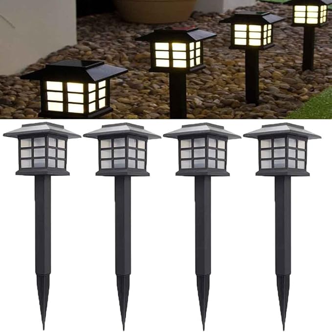 Waterproof Led Solar Lawn Lights Outdoor- Solar Garden Lights - Solar Pathway Lights- Landscape Lights Path Lights for Patio/Lawn/Yard/Landscape Gift Warm-4 Pack