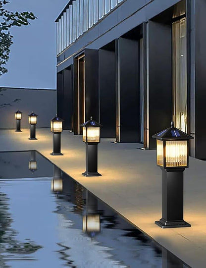 23.6" Solar Pathway Light with Stripe Glass IP65 Waterproof Solar Landscape Path Lights Outdoor Aluminum Housing Bollard Lights for Garden Lawn Yard Porch Patio