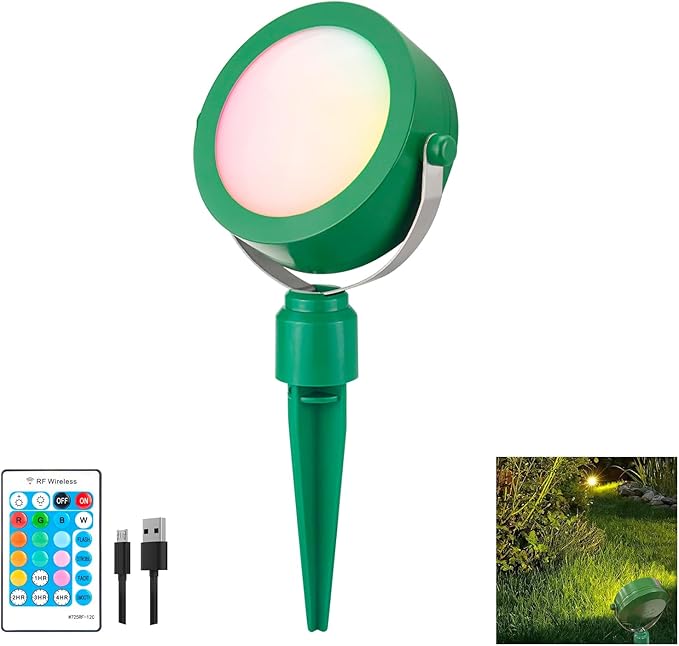 Cordless Landscape Light Rechargeable, Color Changing Garden Lighting, Waterproof Spotlight Outdoor with Remote, Used for Garden Bonsai Path Holiday Atmosphere Light Decoration