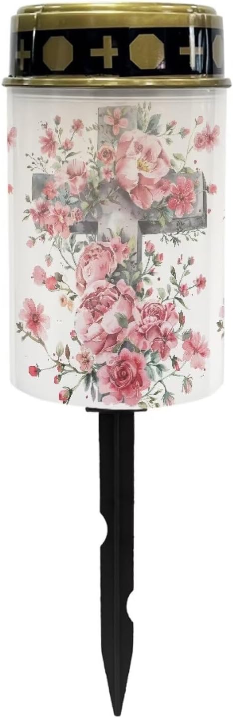 Pink Flower Cross Cemetery Solar Lights, Solar Powered Garden Stake Lights, Multi-Color Decorative Lights for Cemetery Grave Yard Patio Outdoor Decoration Memorial