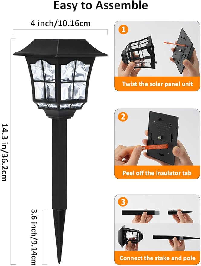 Solar Pathway Lights Outdoor, 8 Pack Waterproof Solar Powered Garden Light, 3000K Warm White LED, Path Landscape Lighting, Auto On/Off, Outside Decor Lights for Garden, Yard, Walkway, Driveway, Lawn