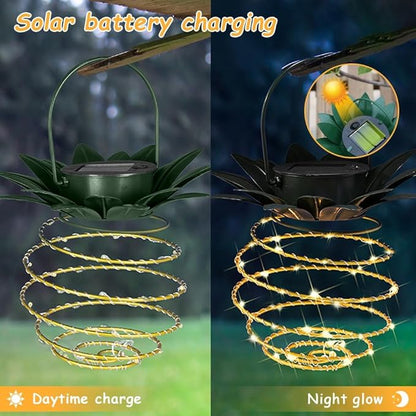 4 Pack Outdoor Solar Hanging Lantern Lights - 60LED Waterproof Solar Pineapple Light Outdoor for Garden,Yard Porch Lawn Backyard Landscape Pathway Patio Outside Gardening